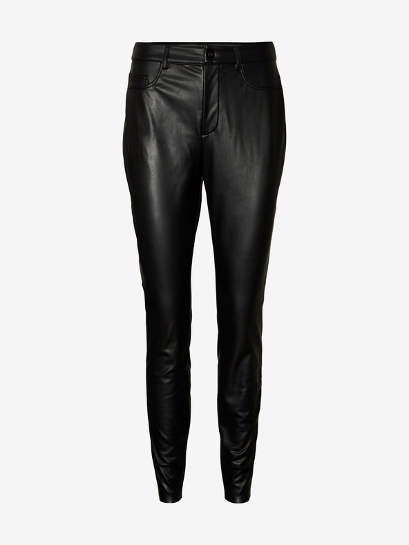 Noisy May Černé koženkové skinny fit kalhoty Noisy May Elly