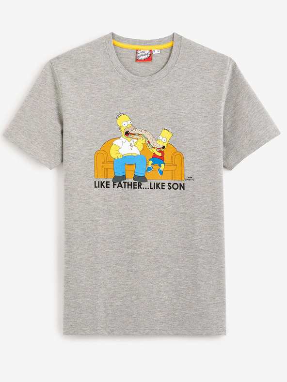 Celio Šedé pánské tričko Celio The Simpsons