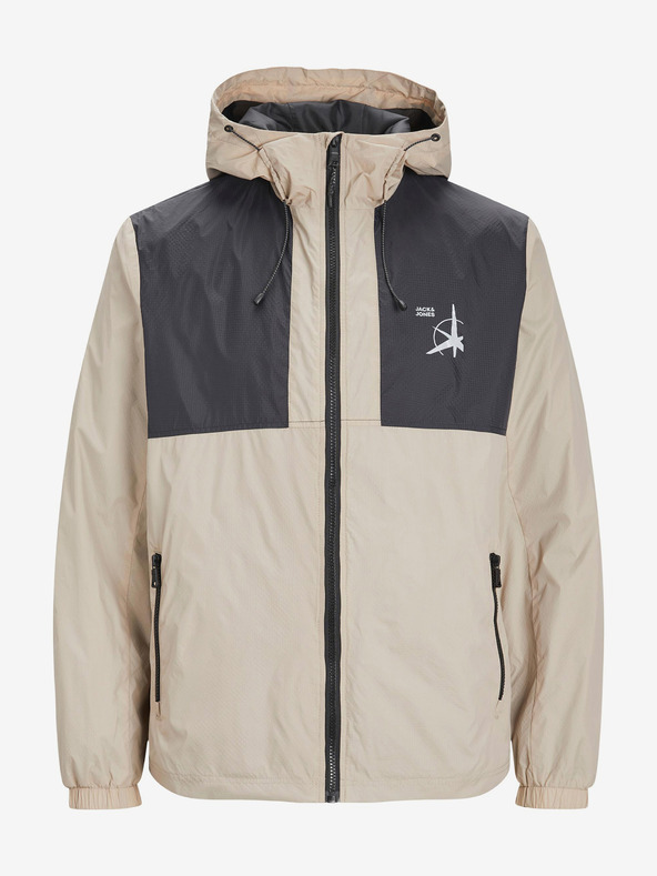 Jack & Jones Krémová pánská lehká bunda s kapucí Jack & Jones Filo