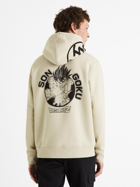 Celio Béžová pánská mikina s kapucí Celio Dragon Ball Z