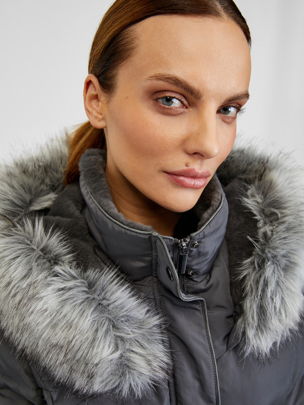 Orsay Tmavě šedá dámská zimní prošívaná bunda s páskem ORSAY