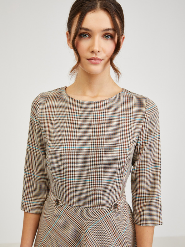 Orsay Hnědé dámské kárované šaty ORSAY