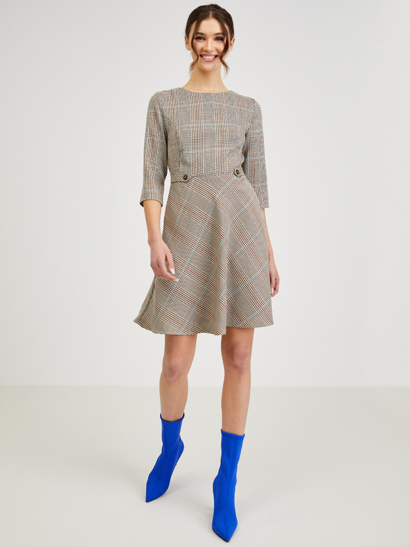 Orsay Hnědé dámské kárované šaty ORSAY