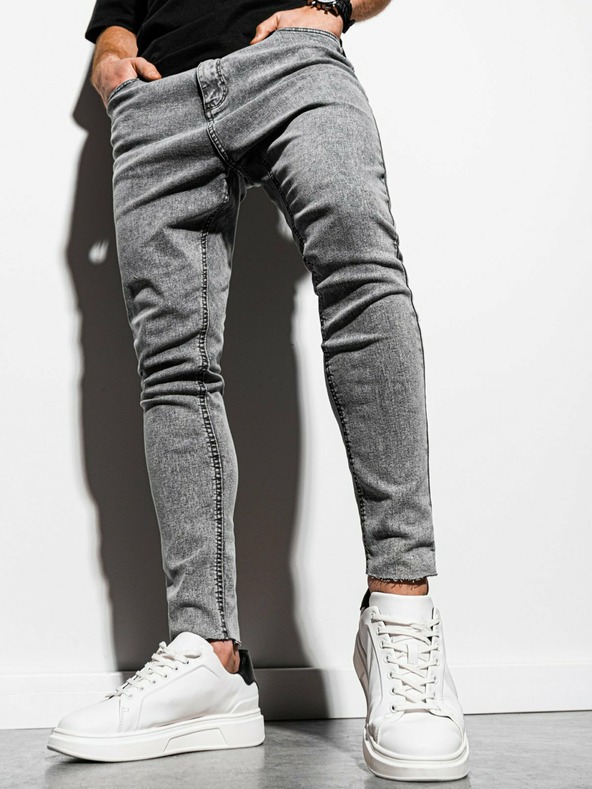 Ombre Clothing Šedé pánské zkrácené slim fit džíny Ombre Clothing P923