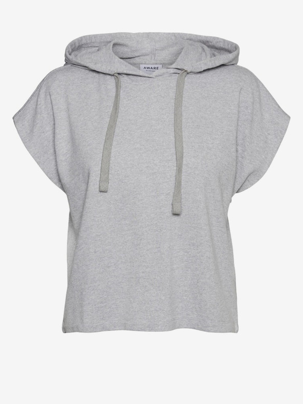 Vero Moda Světle šedá žíhaná mikina s krátkým rukávem a kapucí VERO MODA Renew