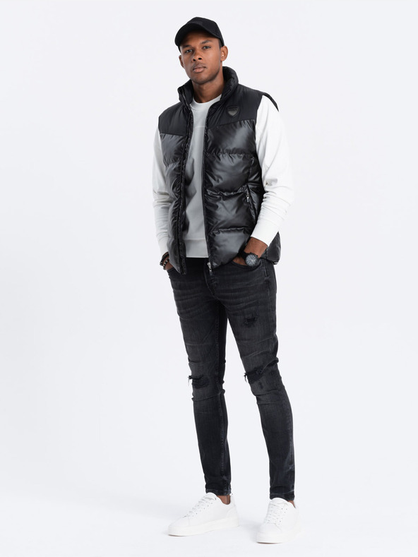 Ombre Clothing Černá pánská prošívaná vesta Ombre Clothing
