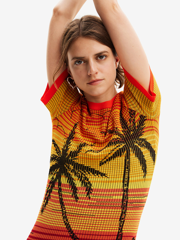 Desigual Žluto-oranžové dámské šaty Desigual Bipalmeri