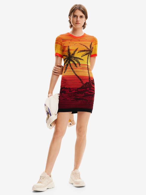 Desigual Žluto-oranžové dámské šaty Desigual Bipalmeri