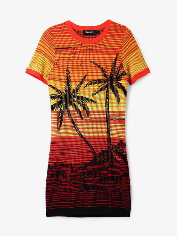 Desigual Žluto-oranžové dámské šaty Desigual Bipalmeri