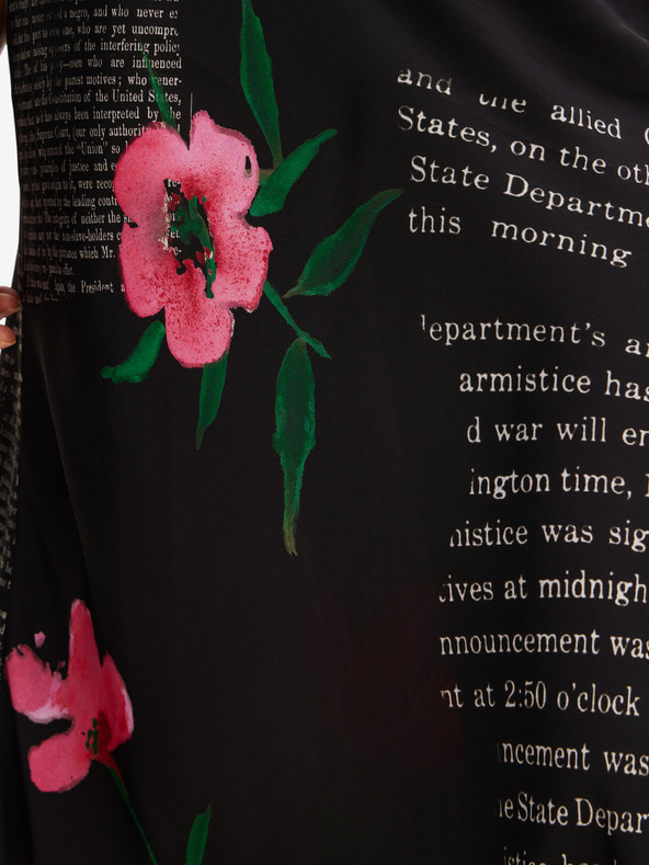 Desigual Černá dámská květovaná saténová maxi sukně Desigual Siracusa