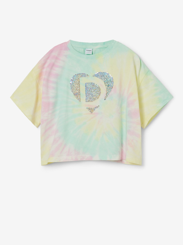 Desigual Žluto-zelené holčičí batikované tričko Desigual Daira