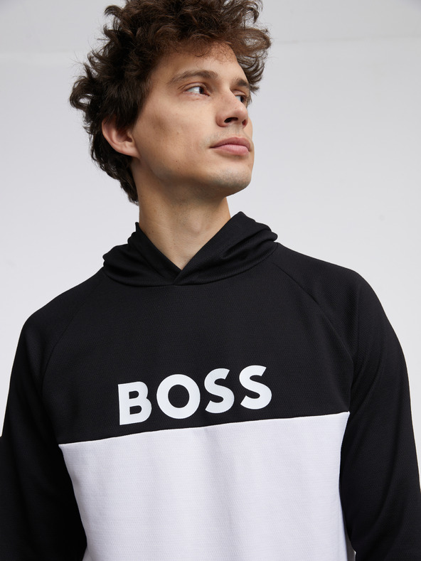 BOSS Bílo-černá pánská mikina s kapucí Hugo Boss