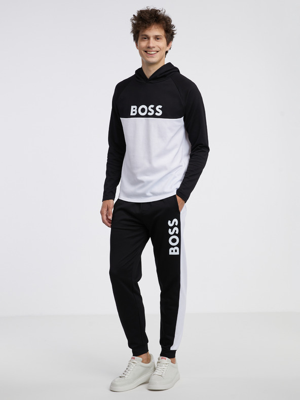 BOSS Bílo-černá pánská mikina s kapucí Hugo Boss