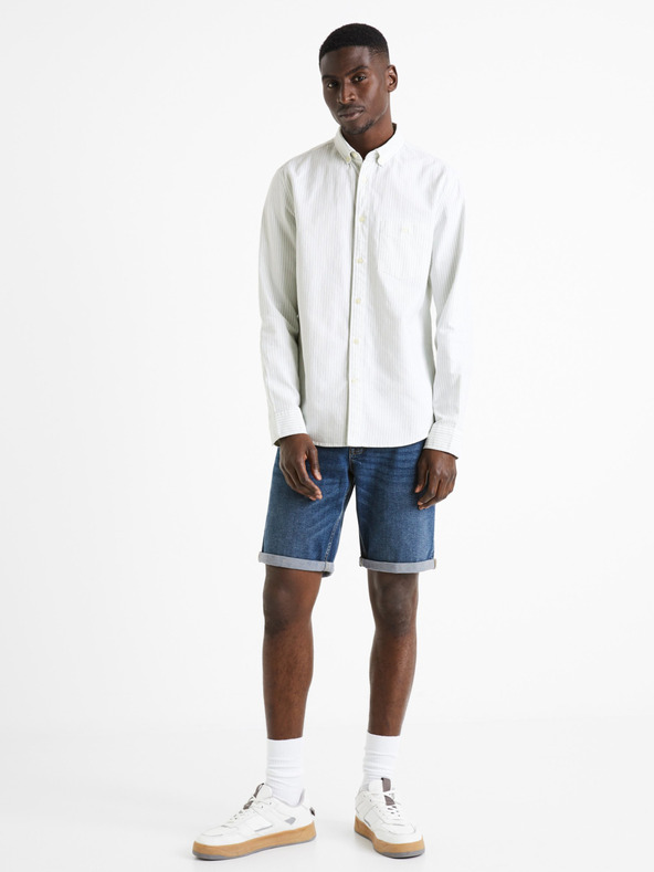 Celio Světle zelená pánská pruhovaná košile Celio Caoxfordy