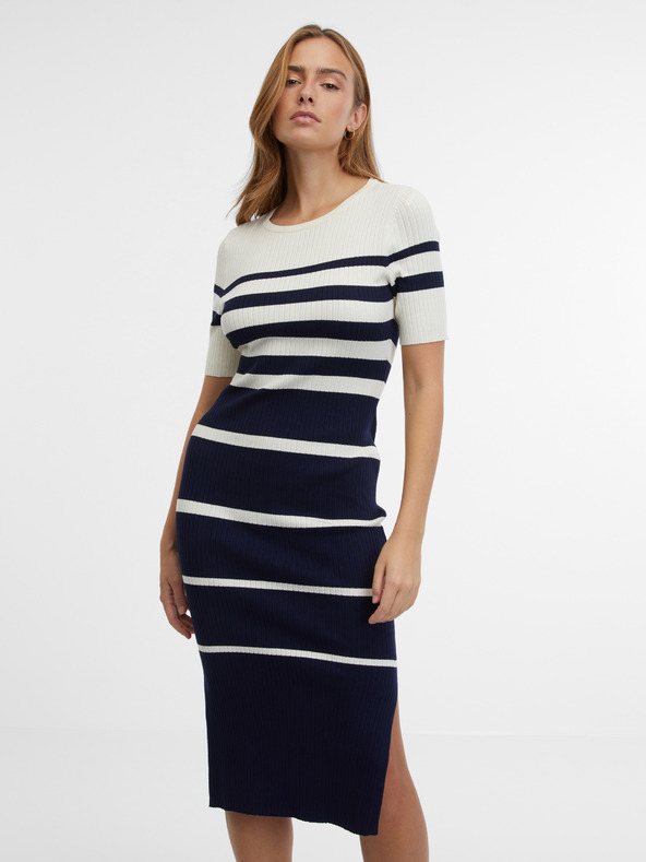 Orsay Modré dámské pruhované šaty ORSAY