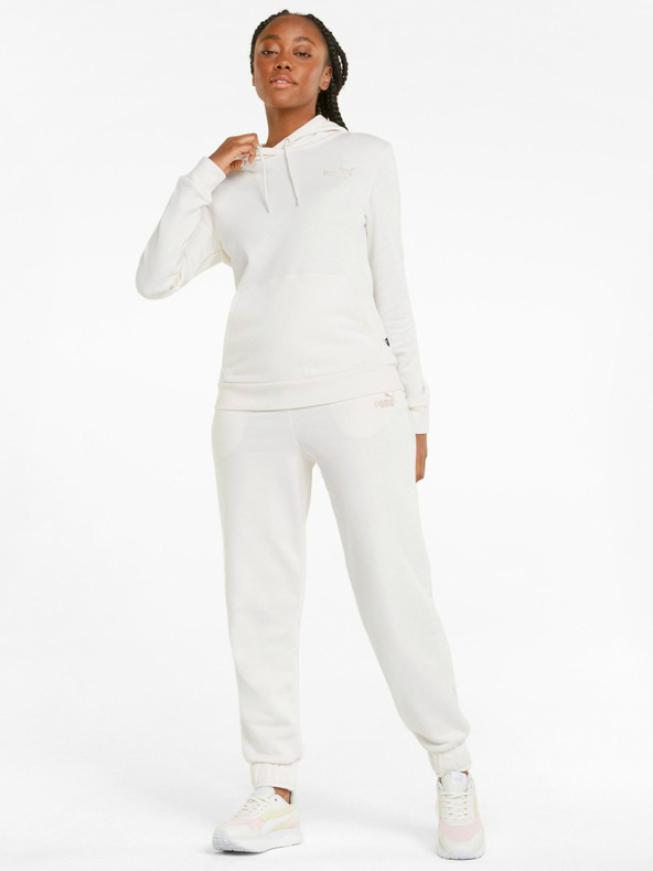 Puma Krémová dámská mikina s kapucí Puma ESS+ Embroidery Hoodie TR