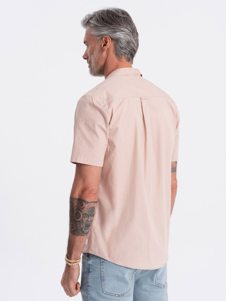 Ombre Clothing Světle hnědá pánská košile s krátkým rukávem Ombre Clothing
