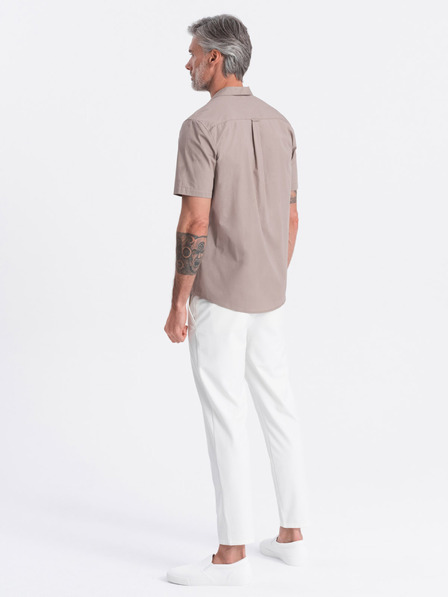 Ombre Clothing Hnědá pánská košile s krátkým rukávem Ombre Clothing