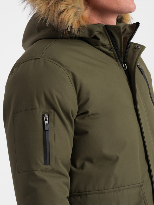 Ombre Clothing Zelená pánská zimní bunda s umělým kožíškem Ombre Clothing Alaskan