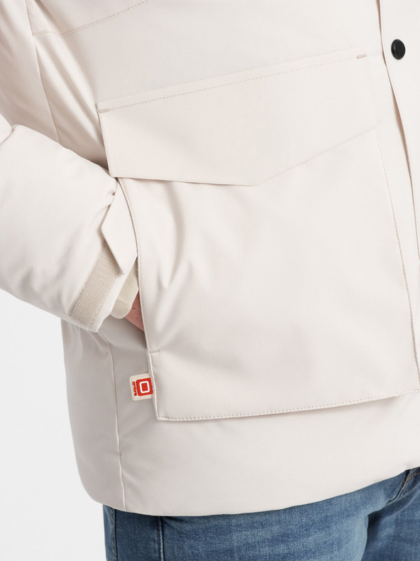 Ombre Clothing Krémová pánská prošívaná zimní bunda s kapucí Ombre Clothing