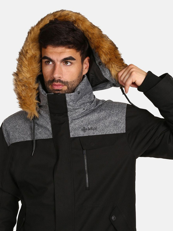 Kilpi Černá pánská zimní bunda s umělým kožíškem Kilpi ALPHA