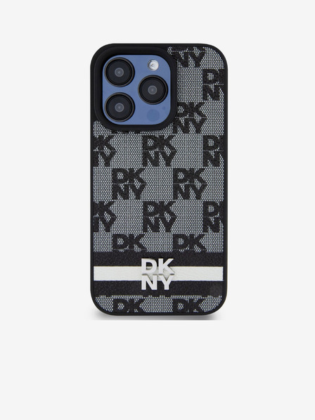 DKNY PU Leather Checkered Pattern and Stripe Zadní Kryt pro iPhone 15 Pro Black DKNY
