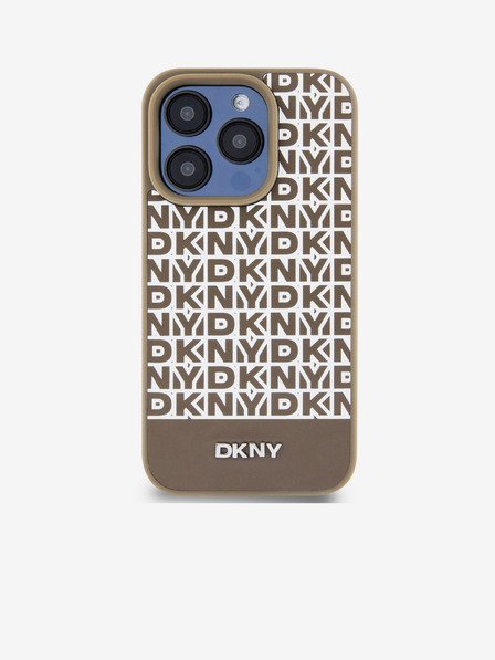DKNY PU Leather Repeat Pattern Bottom Stripe MagSafe Zadní Kryt pro iPhone 14 Pro Brown DKNY