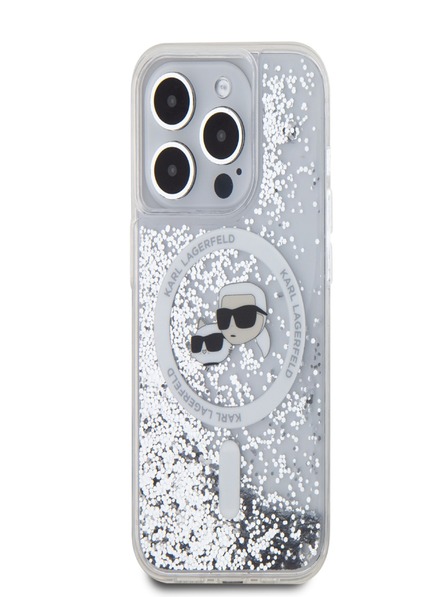 Karl Lagerfeld Karl Lagerfeld Liquid Glitter Karl and Choupette Heads MagSafe Zadní Kryt pro iPhone 15 Pro Transparent