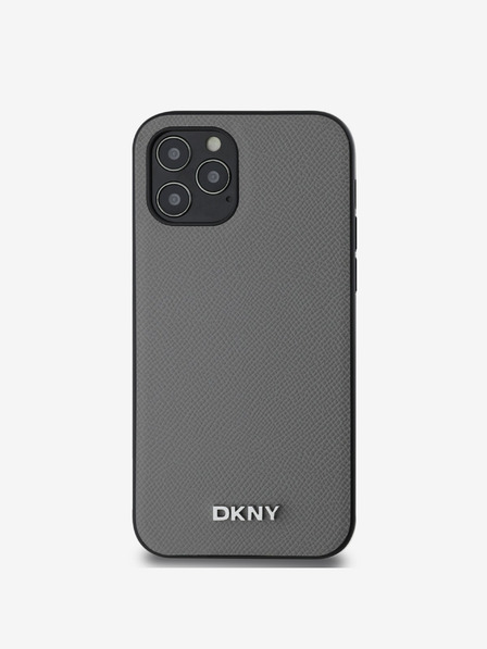 DKNY PU Leather Silver Metal Logo Magsafe Zadní Kryt pro iPhone 12/12 Pro Grey DKNY