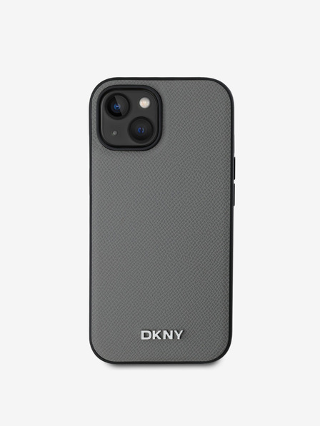 DKNY PU Leather Silver Metal Logo Magsafe Zadní Kryt pro iPhone 14 Grey DKNY