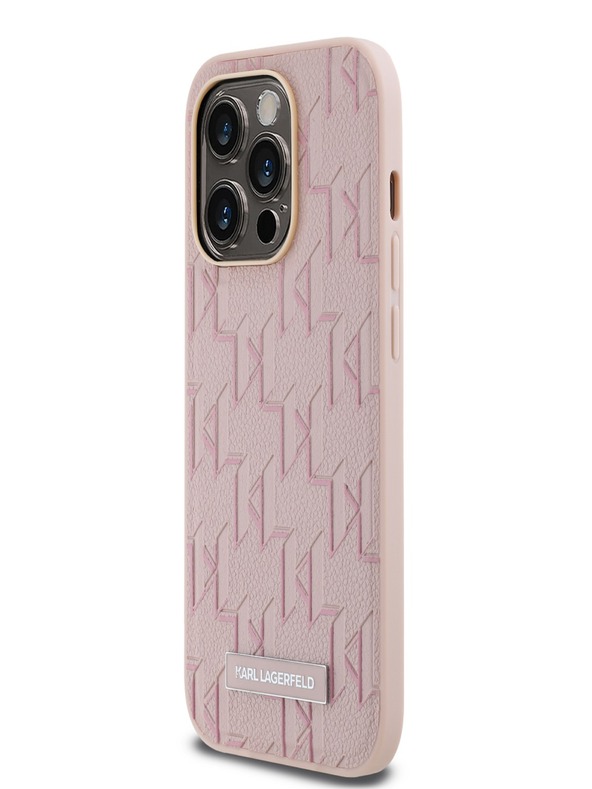 Karl Lagerfeld PU Leather Monogram Metal Logo Magsafe Zadní Kryt pro iPhone 14 Pro Max Pink Karl Lagerfeld