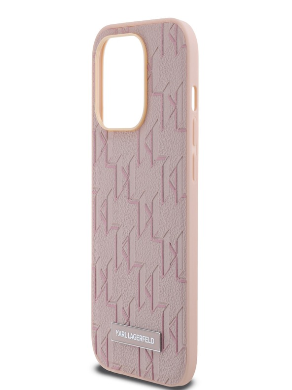 Karl Lagerfeld PU Leather Monogram Metal Logo Magsafe Zadní Kryt pro iPhone 14 Pro Max Pink Karl Lagerfeld