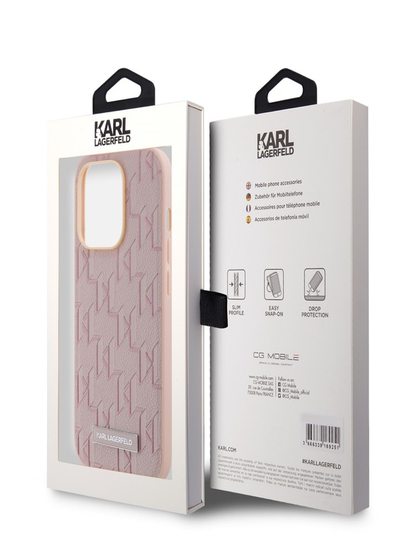 Karl Lagerfeld PU Leather Monogram Metal Logo Magsafe Zadní Kryt pro iPhone 14 Pro Max Pink Karl Lagerfeld