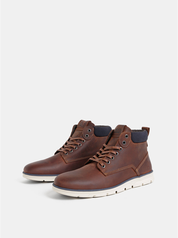 Jack & Jones Hnědé pánské kožené kotníkové boty Jack & Jones Tubar
