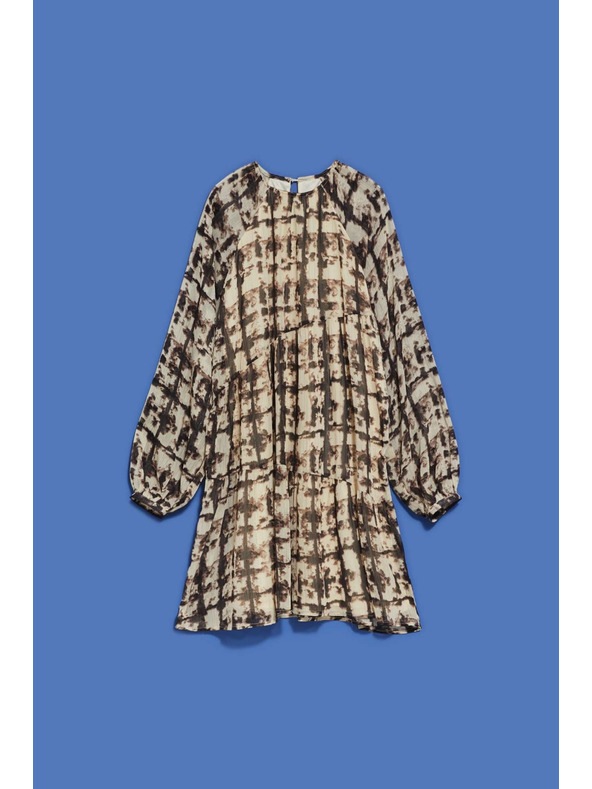 Moodo Hnědo-béžové dámské vzorované šaty Moodo