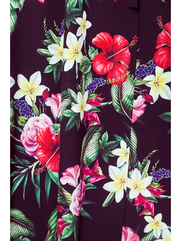 numoco Černé dámské dlouhé květované šaty s volánkem a výstřihem Numoco