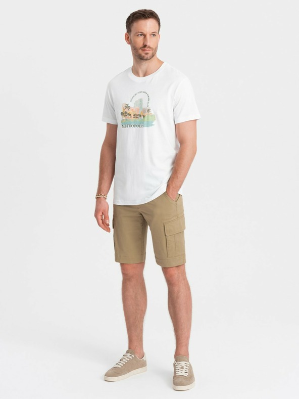 Ombre Clothing Pánské jednobarevné šortky s cargo kapsami - pískové V1 OM-SRCG-0133 Ombre Clothing