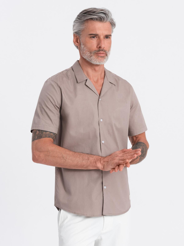 Ombre Clothing Pánská košile s krátkým rukávem a kubánským límcem bílá Ombre Clothing