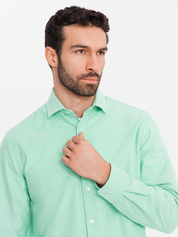 Ombre Clothing Pánská bavlněná košile oxford v pastelových barvách - mátová Ombre Clothing
