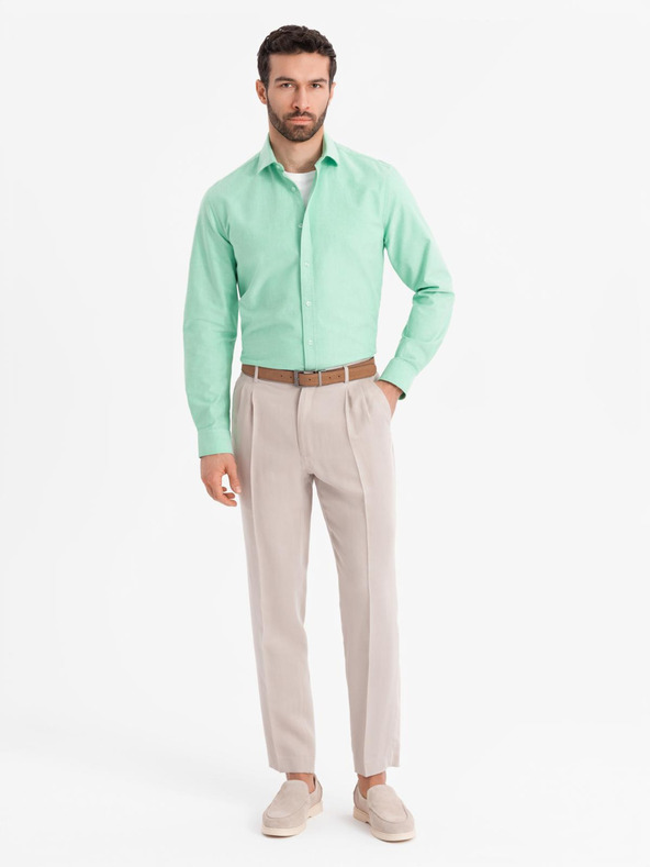 Ombre Clothing Pánská bavlněná košile oxford v pastelových barvách - mátová Ombre Clothing
