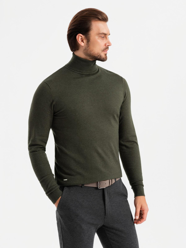 Ombre Clothing Pánský pletený rolák s viskózou - tmavě šedý V5 OM-SWTN-0127 Ombre Clothing