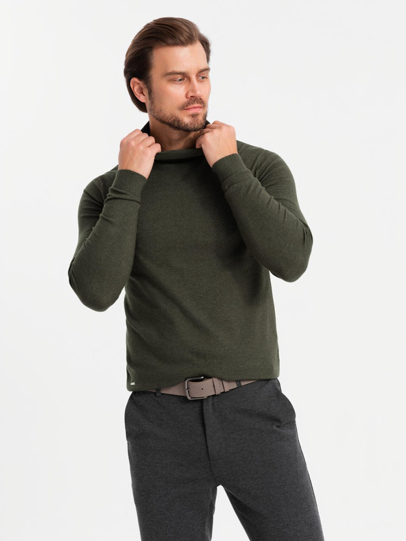 Ombre Clothing Pánský pletený rolák s viskózou - tmavě šedý V5 OM-SWTN-0127 Ombre Clothing