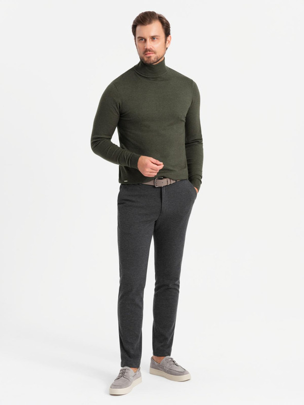 Ombre Clothing Pánský pletený rolák s viskózou - tmavě šedý V5 OM-SWTN-0127 Ombre Clothing