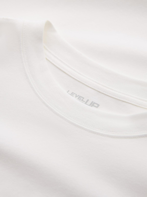 Ombre Clothing Pánské bavlněné tričko LOOSE FIT s dlouhým rukávem a kulatým výstřihem - krémové V2 OM-LSBC-0129 Ombre Clothing