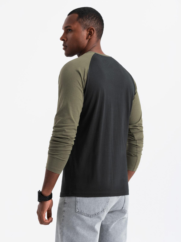 Ombre Clothing Pánské tričko s potiskem a dlouhým rukávem - černé V1 OM-LSPT-0119 Ombre Clothing
