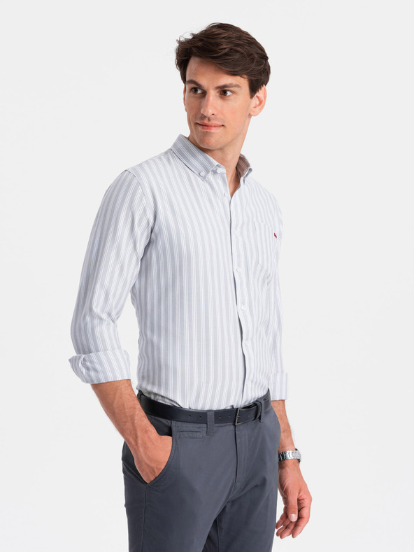 Ombre Clothing Pánská bílá pruhovaná košile REGULAR FIT s kapsou  Ombre Clothing