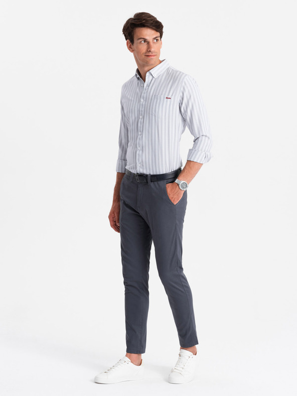 Ombre Clothing Pánská bílá pruhovaná košile REGULAR FIT s kapsou  Ombre Clothing