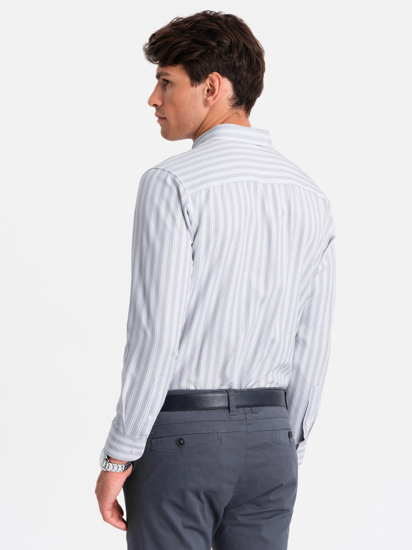 Ombre Clothing Pánská bílá pruhovaná košile REGULAR FIT s kapsou  Ombre Clothing