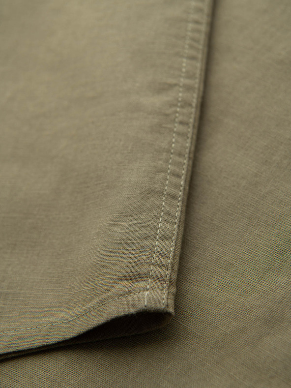Ombre Clothing Pánská košile s krátkým rukávem a kubánským límcem khaki Ombre Clothing
