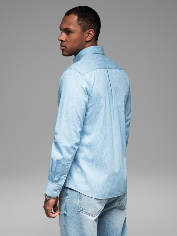 Ombre Clothing Pánská vzorovaná jemná džínová košile s kapsou - světle modrá Ombre Clothing